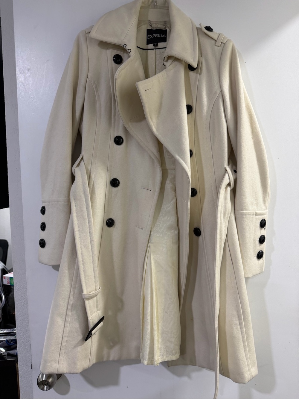 Express Cream Double-Breasted Trench Coat with Black Buttons